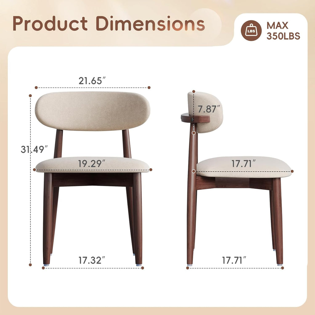 Wood Dining Chairs Set of 2, Modern Kitchen Chair, Upholstered Dining Chair with Ergonomic Backrest and Non-Slip Foot Pads, Farmhouse Dining Chairs Very Strong (Beige)