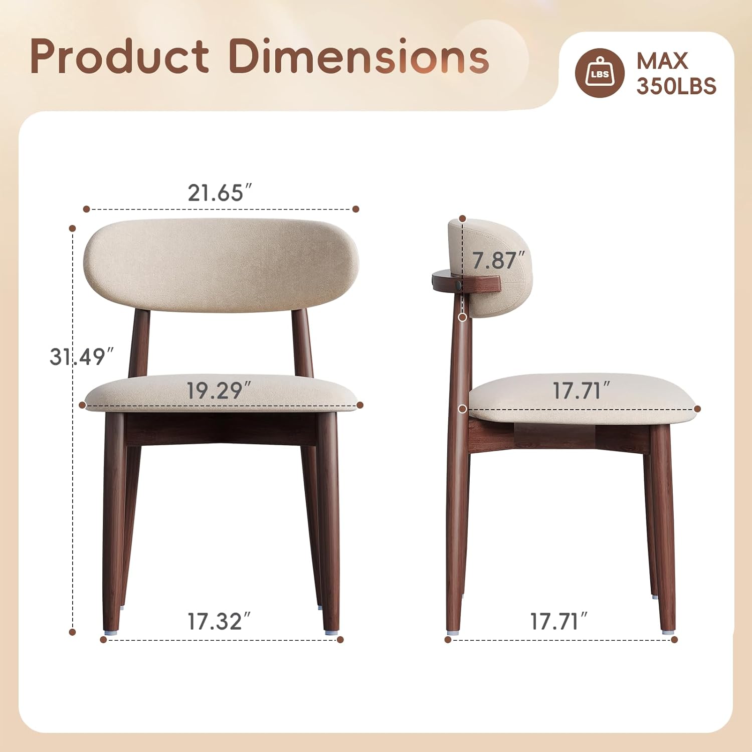 Wood Dining Chairs Set of 2, Modern Kitchen Chair, Upholstered Dining Chair with Ergonomic Backrest and Non-Slip Foot Pads, Farmhouse Dining Chairs Very Strong (Beige)