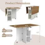 GOFLAME Drop Leaf Dining Table for 2-4, Folding Kitchen Table with Open Shelves & Drawer, Lockable Wheels, Space Saving Extendable Table for Dining Room, Living Room, Small Space, Natural & White