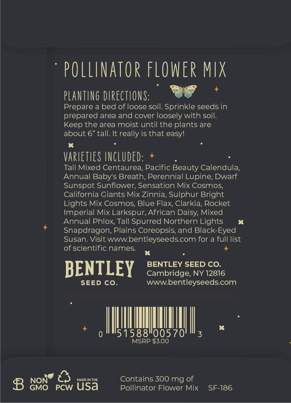 Bentley Pollinator Wildflower Mix, 25 Non-GMO Non-Coated Packets for Garden Planting, Help Butterflies and Pollinators, Beautiful Gift