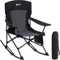 Portal Outdoor Rocking Chair Camping Folding Portable Rocker with Cup Holder Side Pocket Carry Bag, Support 350LBS (Black)