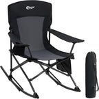 Portal Outdoor Rocking Chair Camping Folding Portable Rocker with Cup Holder Side Pocket Carry Bag, Support 350LBS (Black)