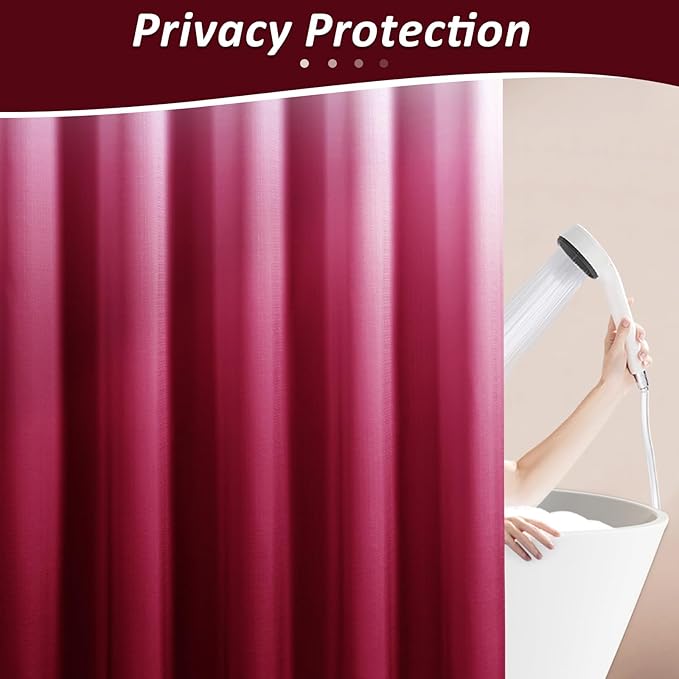 Naturoom Burgundy Red Shower Curtains for Bathroom, Ombre Linen Textured Fabric Shower Curtain Set, Hotel Spa Luxury Decorative Bathroom Curtain with 12 Hooks, Machine Washable, 72 x 72, Wine Red