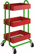 Metal Rolling Cart,3-Tier Metal Rolling Cart with Wheels,3 Tier Utility Cart with Wheels for Office,Home,Kitchen,Garden（13.4"x18.1"x31"） Red+Green