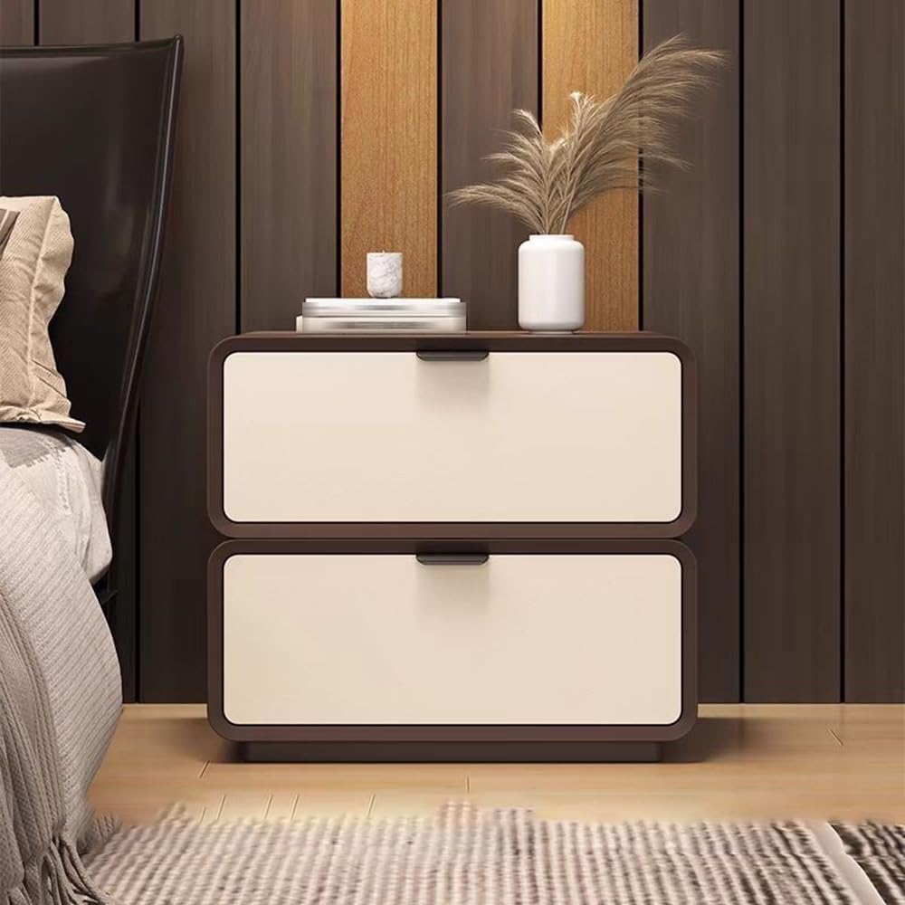 2 Drawer Bedside Table Wood Full Floor-Standing Nightstand Modern Side Table with Removable Drawer Smooth Rails for Living Room All Occasion