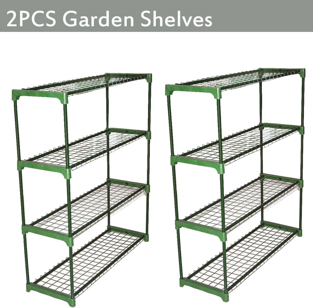 Panana 4 Tier Garden Greenhouse Steel Staging Shelving Plant Stand Garden Shelving Unit Garage Storage Racking, 2 Pack Plant Racks