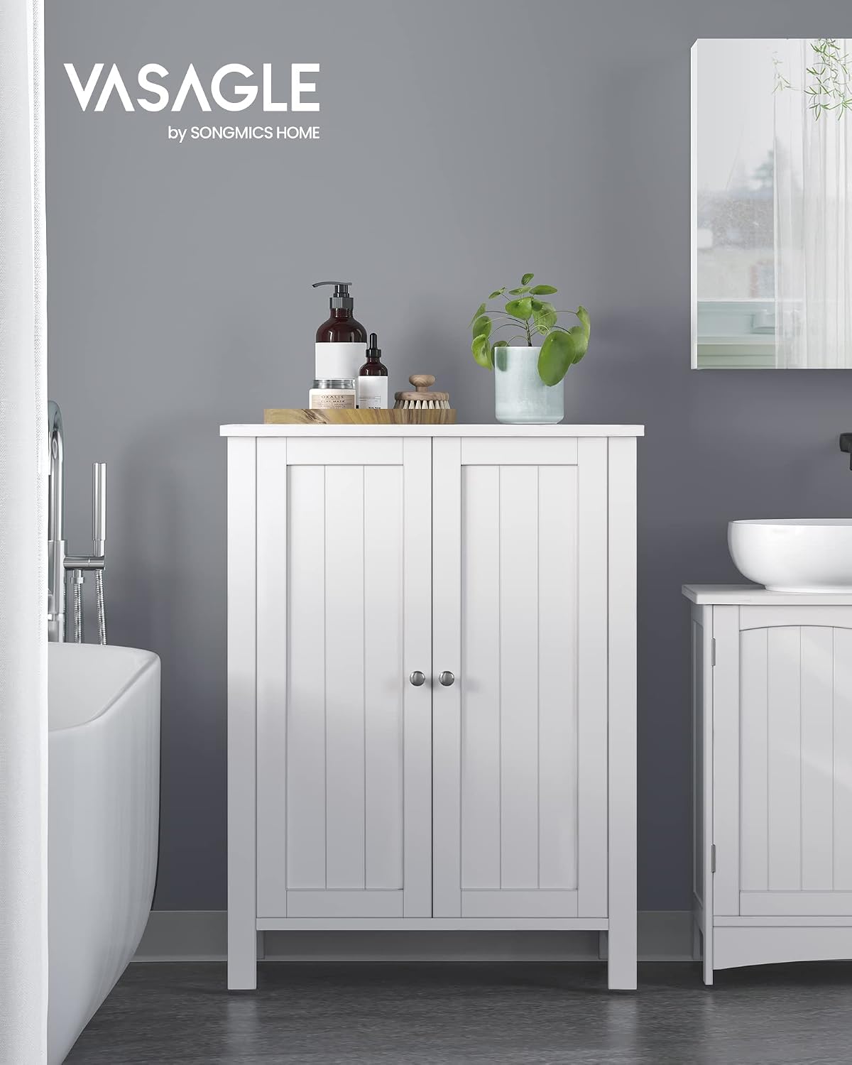 VASAGLE Floor Storage Cabinet, Freestanding Storage Unit with 2 Adjustable Shelves, for Bathroom Living Room Dining Kitchen, 11.8 x 23.6 x 31.5 Inches, Cloud White UBCB60WV1