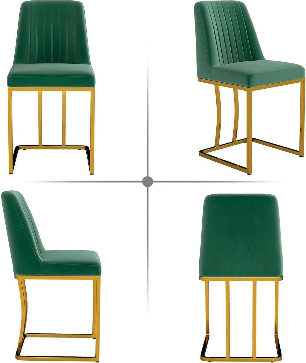 LSSBOUGHT Velvet Upholstered Dining Chairs Set of 2, Mid Century Modern Padded Chair with Gold Metal Frame for Restaurant,Dining Room,Kitchen (Green, 2PCS)