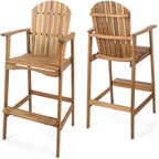 Adirondack Bar Stools, Set of 2 Natural Stained Acacia Wood Outdoor Barstools, Patio Counter Chairs for Backyard Deck Garden Porch Bar Seating