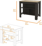 Kitchen Island with Three Concealed Shelves, Black, Light Oak | Modern kitchen island with three concealed shelves and ample storage space
