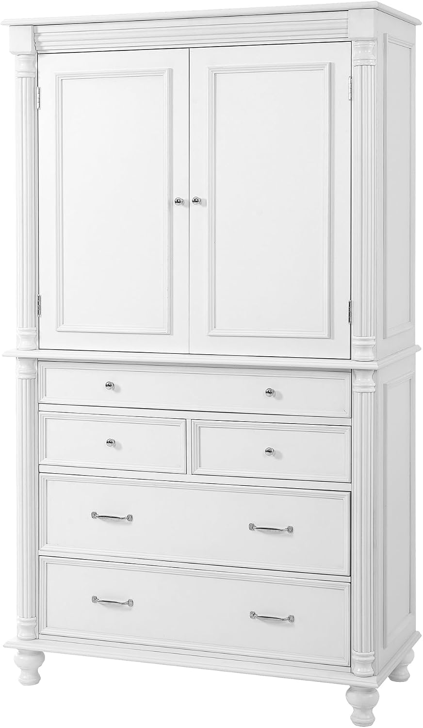 Freestanding Large Kitchen Pantry,Tall Storage Cabinet Cupboard with 6 Door Shelves, 2 Adjustable Shelves and 5 Drawers,for Dining Room (White-W)