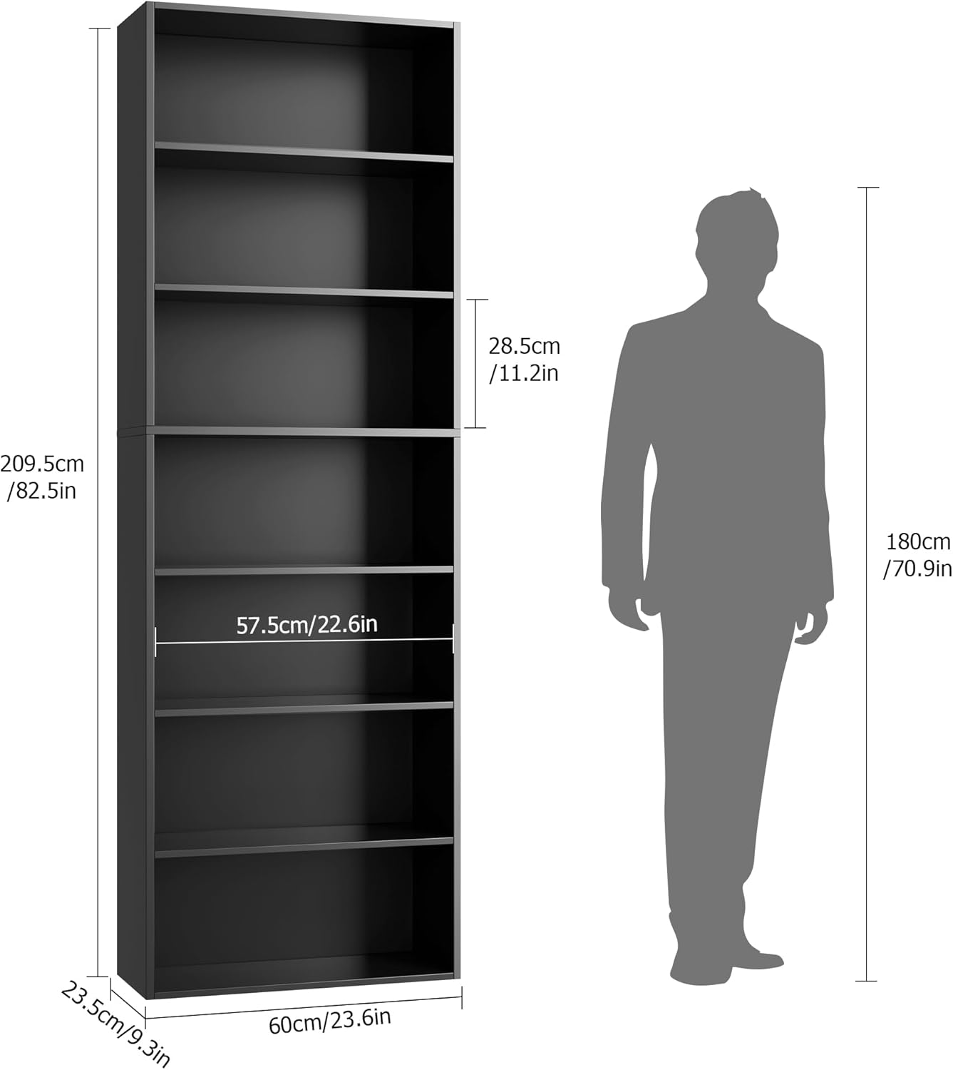 FACBOTALL 82" Tall Bookshelf Black Bookcase, 7-Tier Open Display Shelves