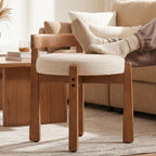 HNY Modern Linen Ottoman- Low-Back Makeup Seat & Lounge Footrest with Solid Wood Frame, Casual Style for Bedroom Dressing Area, Beige