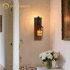 Wall Candle Sconce with Black Lantern, Set of 2 Farmhouse Decor | Candle holders with Distressed Wood Boards, for Front Porch, Living Room, Dining Room, Bedroom or TV wall