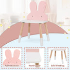 INFANS Kids Vanity Set, 2 in 1 Wooden Princess Makeup Table and Chair with Mirror Storage Drawers Shelf, for Little Girls, Rabbit Themed Toddler Dressing Desk Beauty Play Set Gift