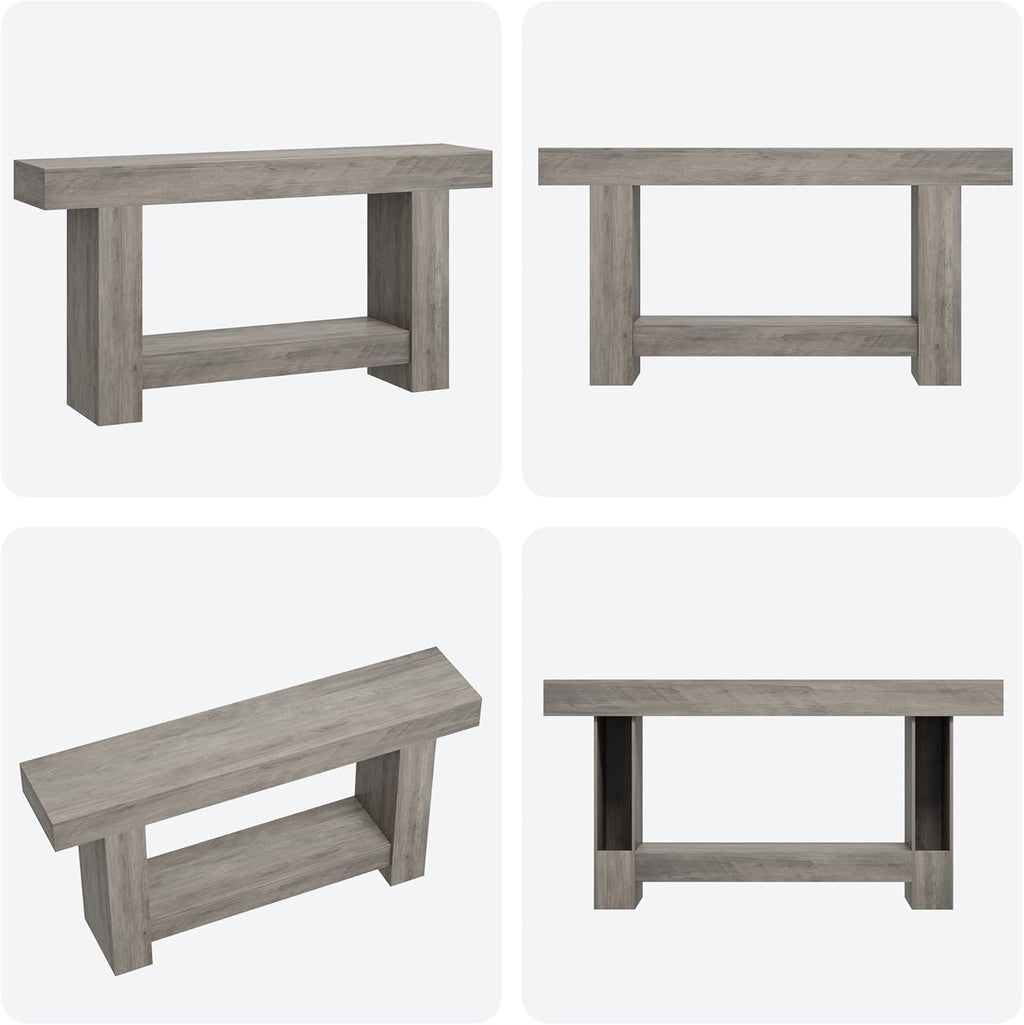 GarveeHome Entryway Console Table, Farmhouse 2-Tier Entryway Table, Long Sofa Accent Table Behind Couch Table with Open Storage for Entrance, Living Room, Hallway, Light Grey, 63"