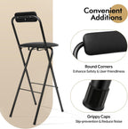 Foldable Bar Chair, 29.53" Tall Folding Chair Portable Stools with Backrest Cushioned Padded for Camping Kitchen Home Office, Load Capacity 275LBS (Black, 1PCS;29.53")