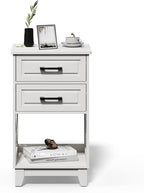May in Color Nightstand with 2 Drawers, 30" Tall Beside Table for Bedroom | Farmhouse Wooden side Table with Solid Feet and Open Shelf, Modern Painted End Table for Living Room, Home Office, White