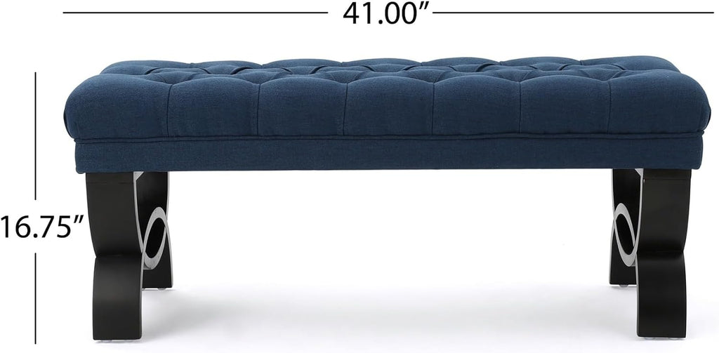 Merax 41” Upholstered Entryway Bench, End of Bed Ottoman Seat with Solid Wood Leg for Bedroom, Living Room, Indoor, Navy Blue