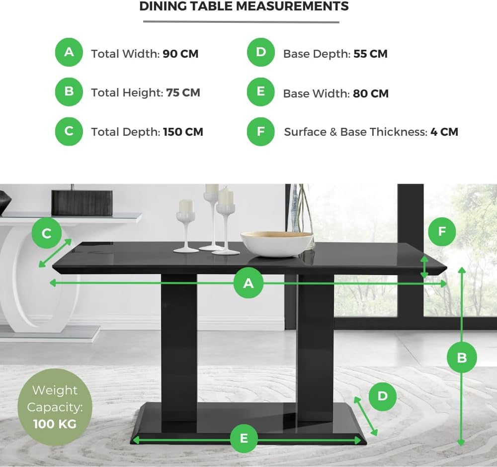 Furniturebox Imperia High Gloss Rectangular Dining Table – Multiple Colors Available - Modern 4-6-Seater Table Only (White, 6 Seater)