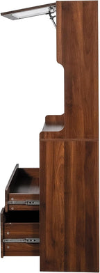 Farmhouse Kitchen Pantry Storage Cabinet with Microwave Stand - Freestanding Buffet Hutch Sideboard with 2 Drawers, Open Coffee Bar Shelf & Cable Hole, Wood Buffet Server for Dining Room & Kitchen