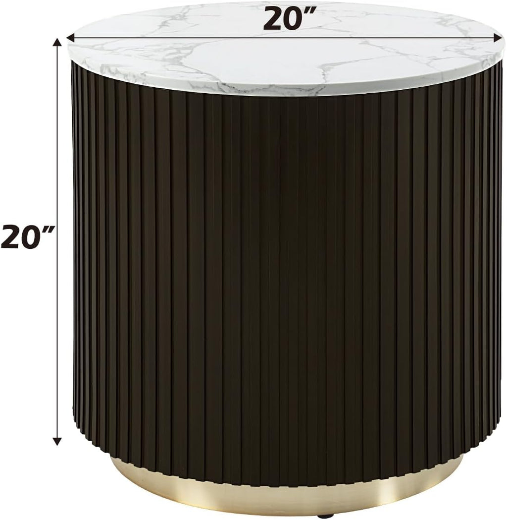Acme Clayten Wood & Artificial Marble End Table in White & Espresso
