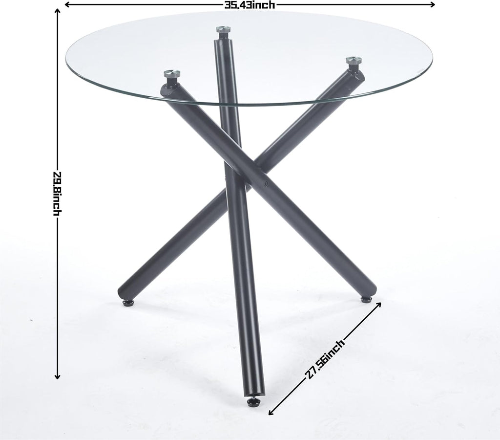 40'' Round Glass Dining Table,Modern Kitchen Table for 2-6 People,Dining Room Table with Tempered Glass Top and Metal Legs,Leisure Tea Coffee Table for Living Room,Dining Room (Black-4)