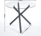 40'' Round Glass Dining Table,Modern Kitchen Table for 2-6 People,Dining Room Table with Tempered Glass Top and Metal Legs,Leisure Tea Coffee Table for Living Room,Dining Room (Black-4)