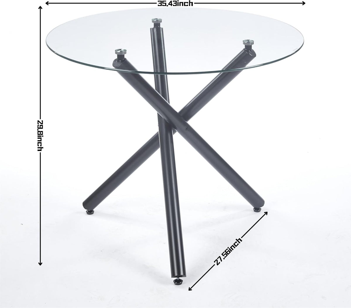 40'' Round Glass Dining Table,Modern Kitchen Table for 2-6 People,Dining Room Table with Tempered Glass Top and Metal Legs,Leisure Tea Coffee Table for Living Room,Dining Room (Black-4)