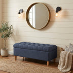 Homepop Home Decor | Tufted Ainsley Button Storage Ottoman Bench with Hinged Lid | Ottoman Bench with Storage for Living Room & Bedroom, Blue Woven