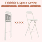 2PCS Folding Bar Stool with Backrest, 29.53in Tall Folding Chair Counter Height Foldable Chairs Tall Bar Collapsible Stools for Kitchen, Shop, Cafe, Dining Room (White)