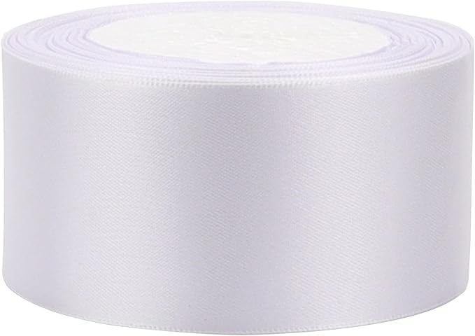 White Solid Satin Ribbon 2 Inch 25 Yards Solid Polyester Fabric Ribbon for Gift Wrapping Wedding Christmas Baby Shower Birthday Party Decoration Handmade Immortal Flower Craft