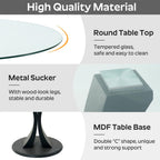 5-Piece Dining Table Set with 39In Tempered Glass Table and 4 Velvet Upholstered Chairs, Modern Scandinavian Furniture for Dining Room Kitchen(Black)