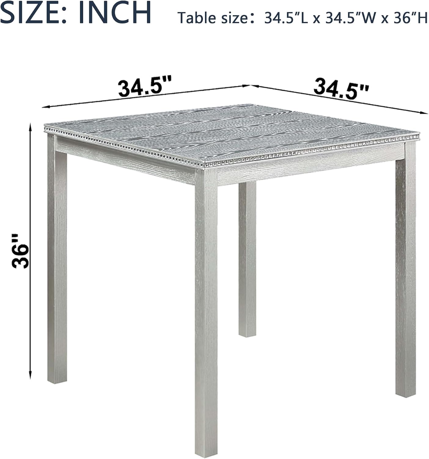LUMISOL Wood Square Dining Table for 4, Farmhouse Counter Height Kitchen Table for Small Space, No Included Chairs, Silver Grey
