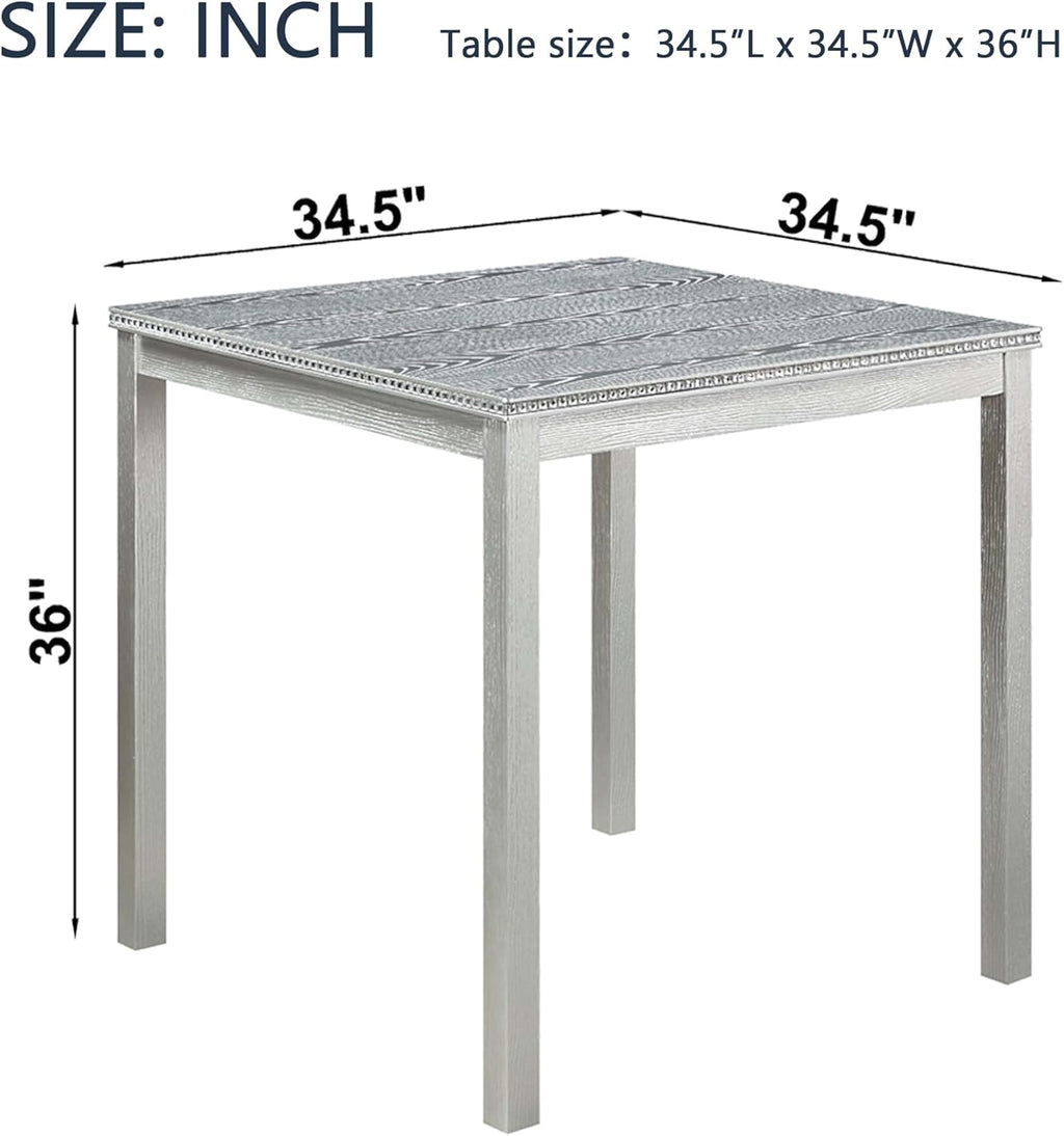 SOFTSEA Wooden Dining Table up for 4, Square Kitchen Table with Solid Wood Legs, 34.5 Inch Modern Dining Table with Spacious Tabletop, for Kitchen Living Room, Silver Grey