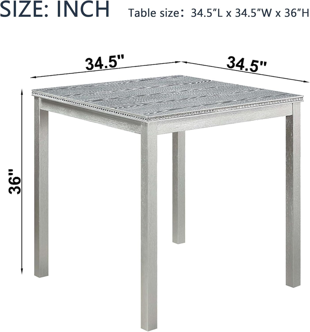 SOFTSEA Wooden Dining Table up for 4, Square Kitchen Table with Solid Wood Legs, 34.5 Inch Modern Dining Table with Spacious Tabletop, for Kitchen Living Room, Silver Grey