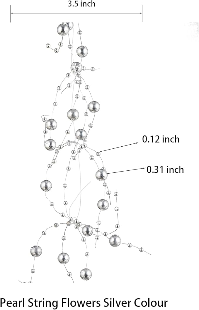 13Feet Pearl String Spool Roll for Floating Candles Faux Pearls Strands Garland for Vase Filler Wedding Centerpiece Christmas Table Decor (Silver)
