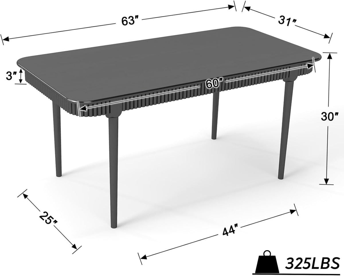 LukeAlon 63-inch Solid Wood Dining Table for 4-6, Mid-Century Modern Kitchen Table, Farmhouse Dining Table for Kitchen, Dining Room, Living Room, Large Tabletop, Black