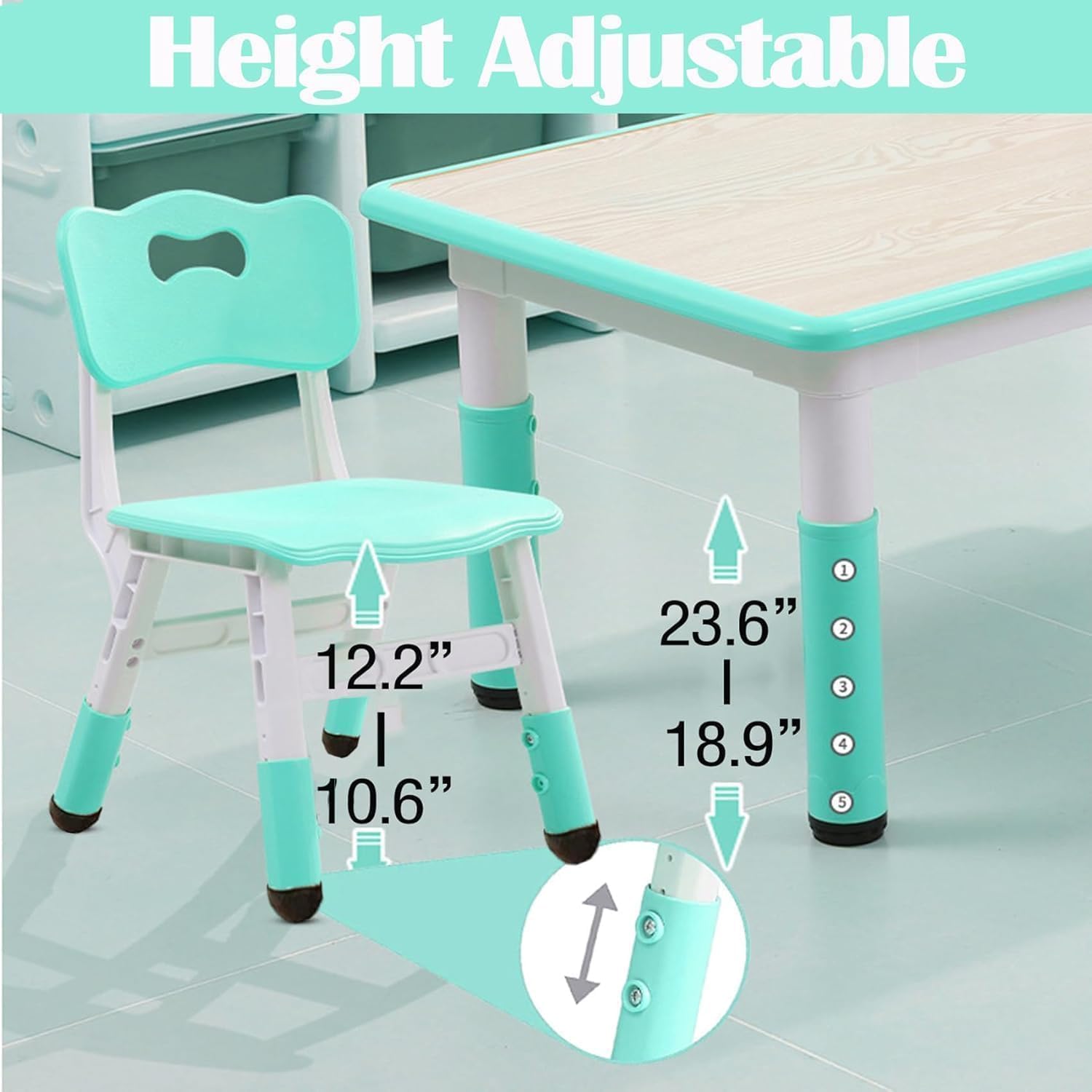 Memoryfield Kids Table and 6 Chairs Set, Height Adjustable Arts & Crafts Table with Graffiti Desktop, Non-Slip Legs,Ideal for Ages 2-10, Children's Multi-Activity for Classrooms, Daycares,Home