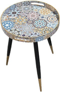 Small Round Accent End Table with Tray Top for Living Room, Bedside, Balcony (Metal Leg, 28)