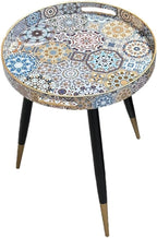 Small Round Accent End Table with Tray Top for Living Room, Bedside, Balcony (Metal Leg, 28)