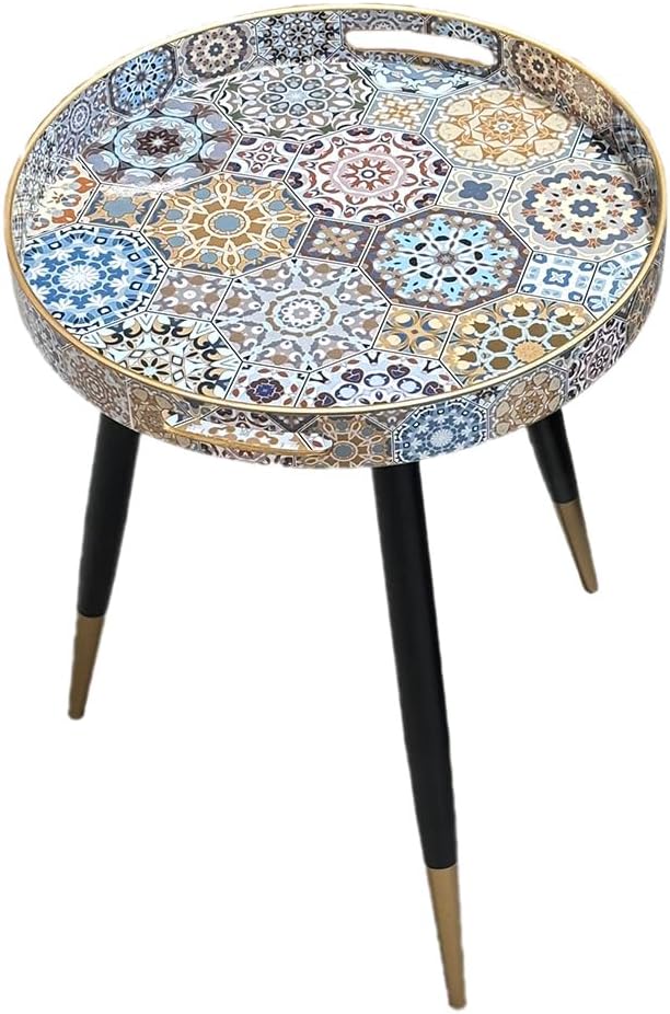 Small Round Accent End Table with Tray Top for Living Room, Bedside, Balcony (Metal Leg, 28)