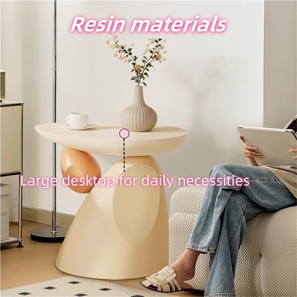 Resin Side Table, Stone Side Table Decoration, Small Bedside Table, Multifunctional Coffee Table, Suitable for Living Room, Bedroom(Brown)