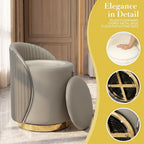 Luxury Vanity Stool with Storage, 360° Swivel Vanity Chair with Back, 400lbs Round Ottoman Leather Makeup Vanity Stool, Dressing Table Seat for Bedroom Bathroom Dressing Room (Gray- B)