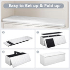 GOFLAME 43 Inches Folding Storage Ottoman Bench, PU Leather End of Bed Bench with Padded Seat and Side Pocket, Large Foot Rest Stool, Storage Chest for Entryway, Living Room, Bedroom, White
