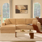 GOSUHI 113" L-Shaped Cloud Couch, Modular Sectional, Deep Seats, Camel | Pocket Spring Cushions, Oversized 3-Seater, Left Facing Chaise, Corduroy Upholstery Couches for Living Room