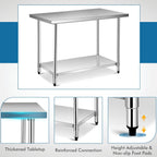 Giantex 48 x 30 Inches Stainless Steel Work Table, Heavy Duty Commercial Kitchen Food Prep Table with Adjustable Under Shelf for Restaurant Garage Home Workstation