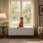 Homepop Home Decor | Upholstered Bench with Nailhead Trim | Large Ottoman with Storage for Living Room & Bedroom | Decorative Home Furniture, Gray Woven