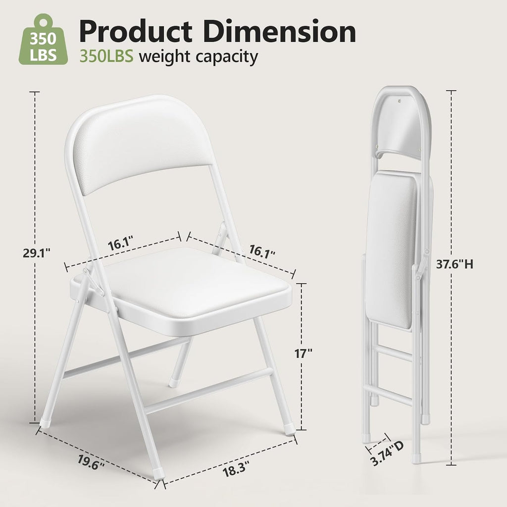 Folding Table and Chairs, 6ft Folding Table with Adjustable Height& PU Leather Padded Folding Chairs 6 Pack, Portable Table and Chairs Set for Indoor&Outdoor Use(White Table& White Chair)