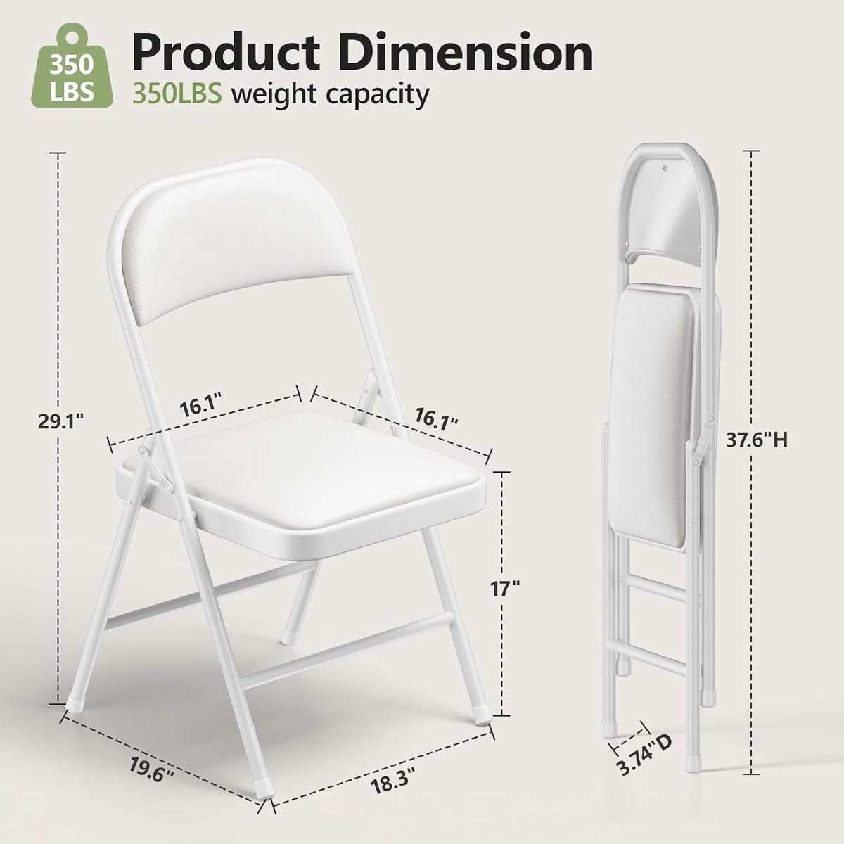 Folding Table and Chairs, 6ft Folding Table with Adjustable Height& PU Leather Padded Folding Chairs 6 Pack, Portable Table and Chairs Set for Indoor&Outdoor Use(White Table& White Chair)